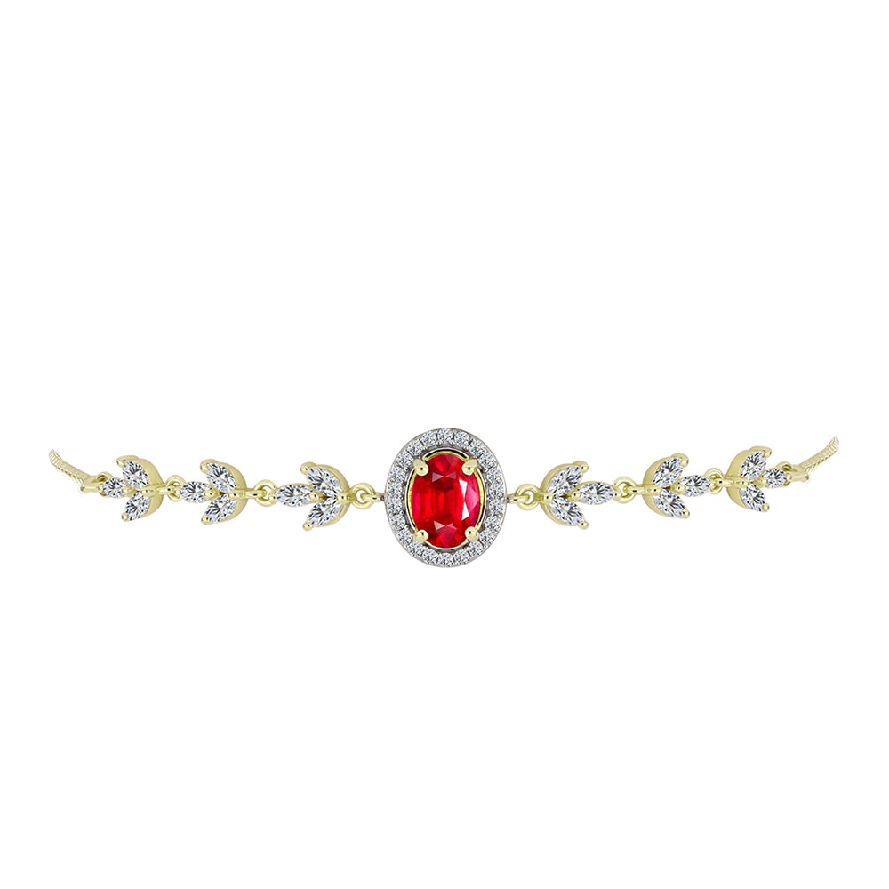Pulsera de Plata Bañada en Oro con Ágata Roja y Topacio Blanco 2 