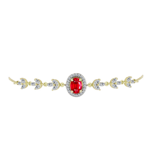 Pulsera de Plata Bañada en Oro con Ágata Roja y Topacio Blanco