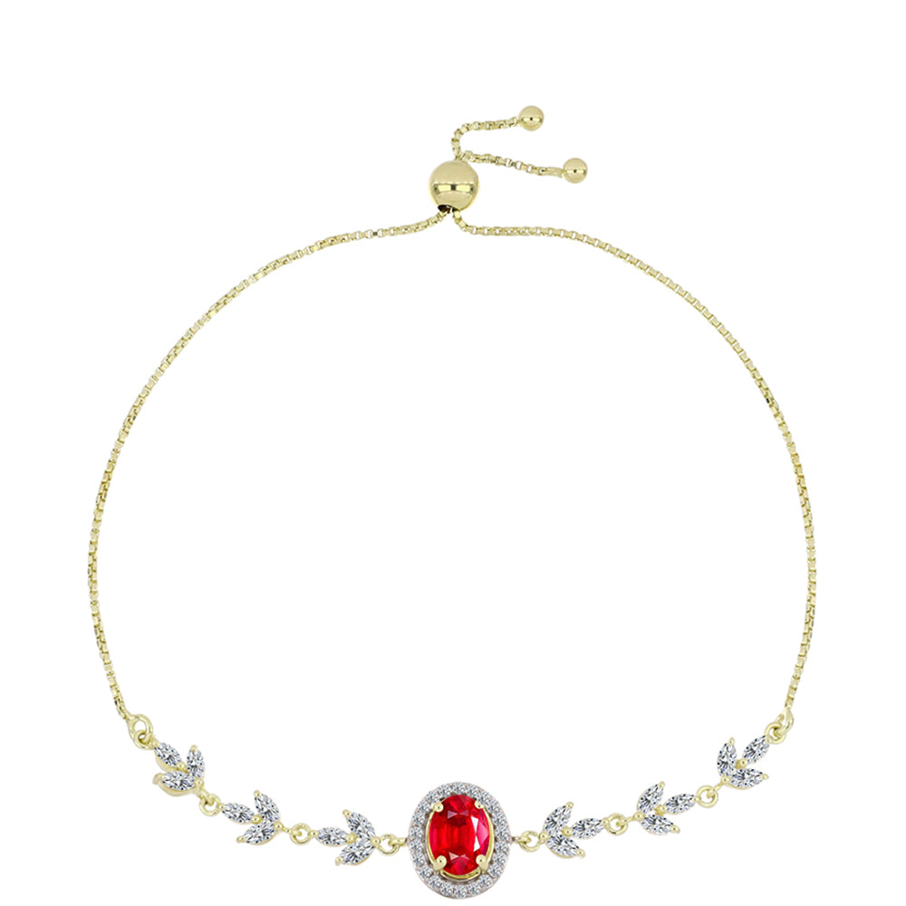 Pulsera de Plata Bañada en Oro con Ágata Roja y Topacio Blanco 1 