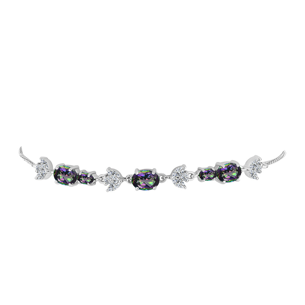 Pulsera de Plata con Cuarzo Místico Verde de Brasil y Topacio Blanco