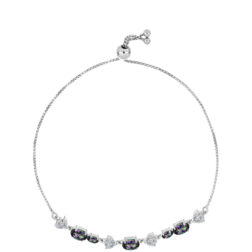 Pulsera de Plata con Cuarzo Místico Verde de Brasil y Topacio Blanco 2 