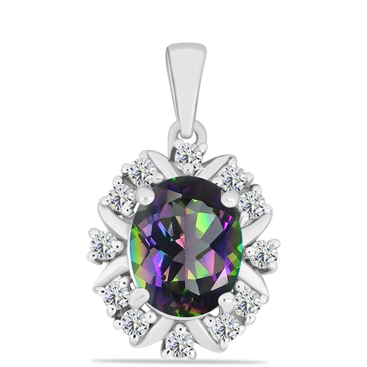 Colgante de Plata con Cuarzo Místico Verde de Brasil y Topacio Blanco