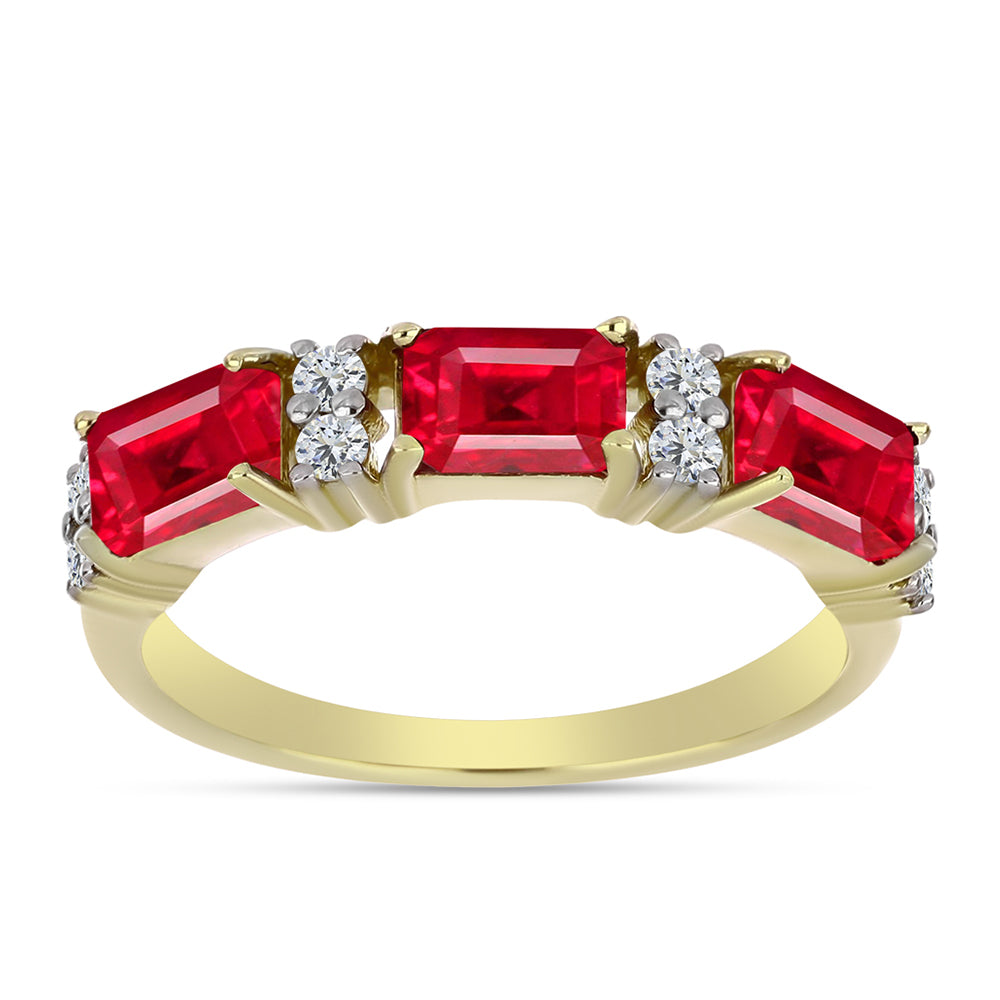 Anillo de Plata Bañada en Oro con Ágata Roja y Topacio Blanco 1 