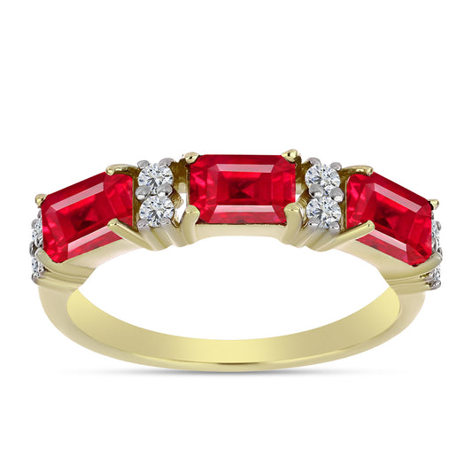 Anillo de Plata Bañada en Oro con Ágata Roja y Topacio Blanco