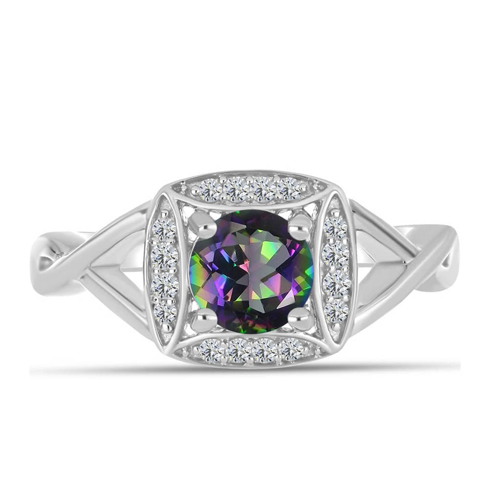 Anillo de Plata con Cuarzo Místico Verde de Brasil y Topacio Blanco 1 