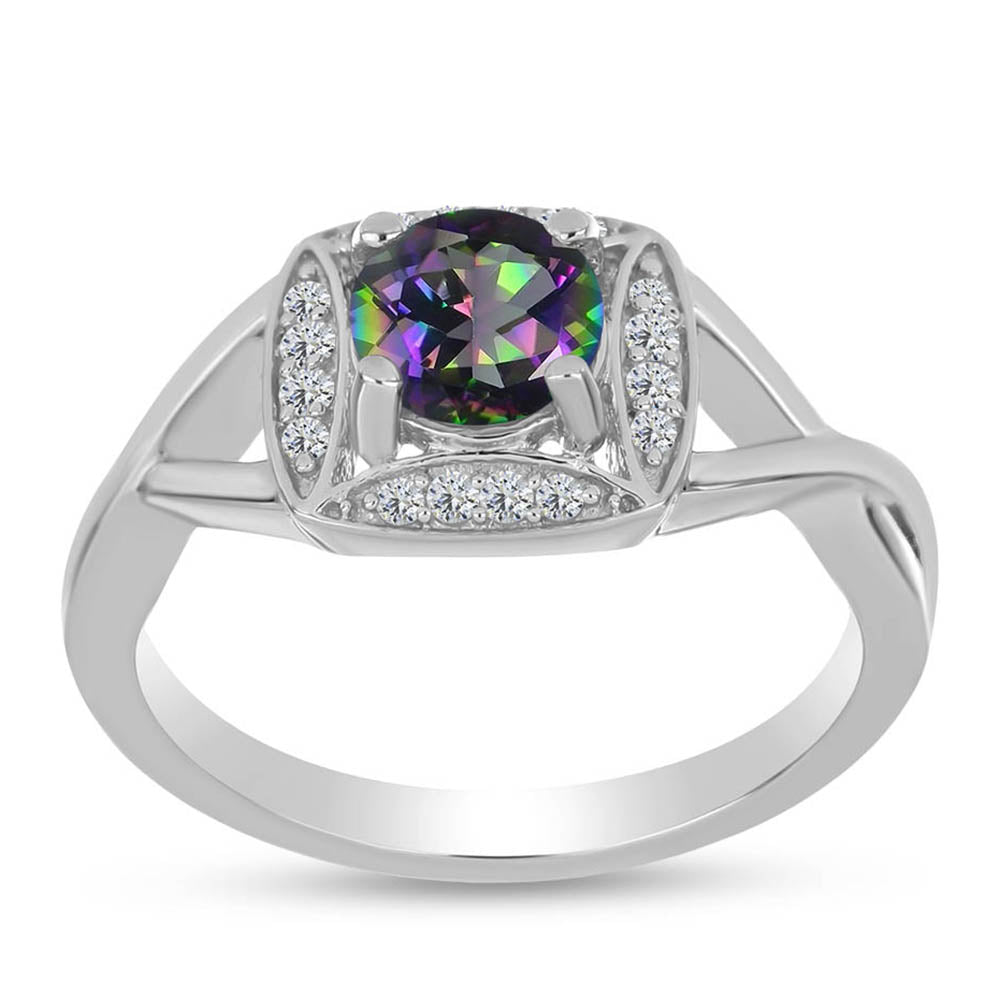 Anillo de Plata con Cuarzo Místico Verde de Brasil y Topacio Blanco