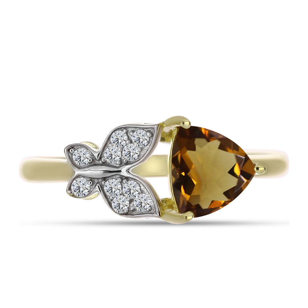 Anillo de Plata Bañada en Oro con Cuarzo Coñac y Topacio Blanco 1 