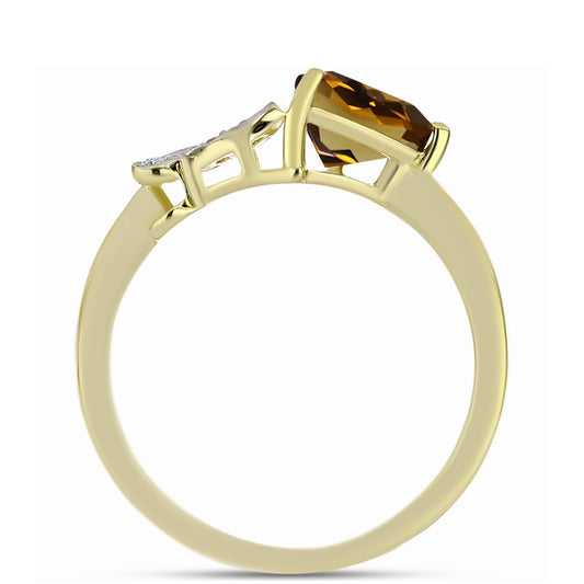 Anillo de Plata Bañada en Oro con Cuarzo Coñac y Topacio Blanco