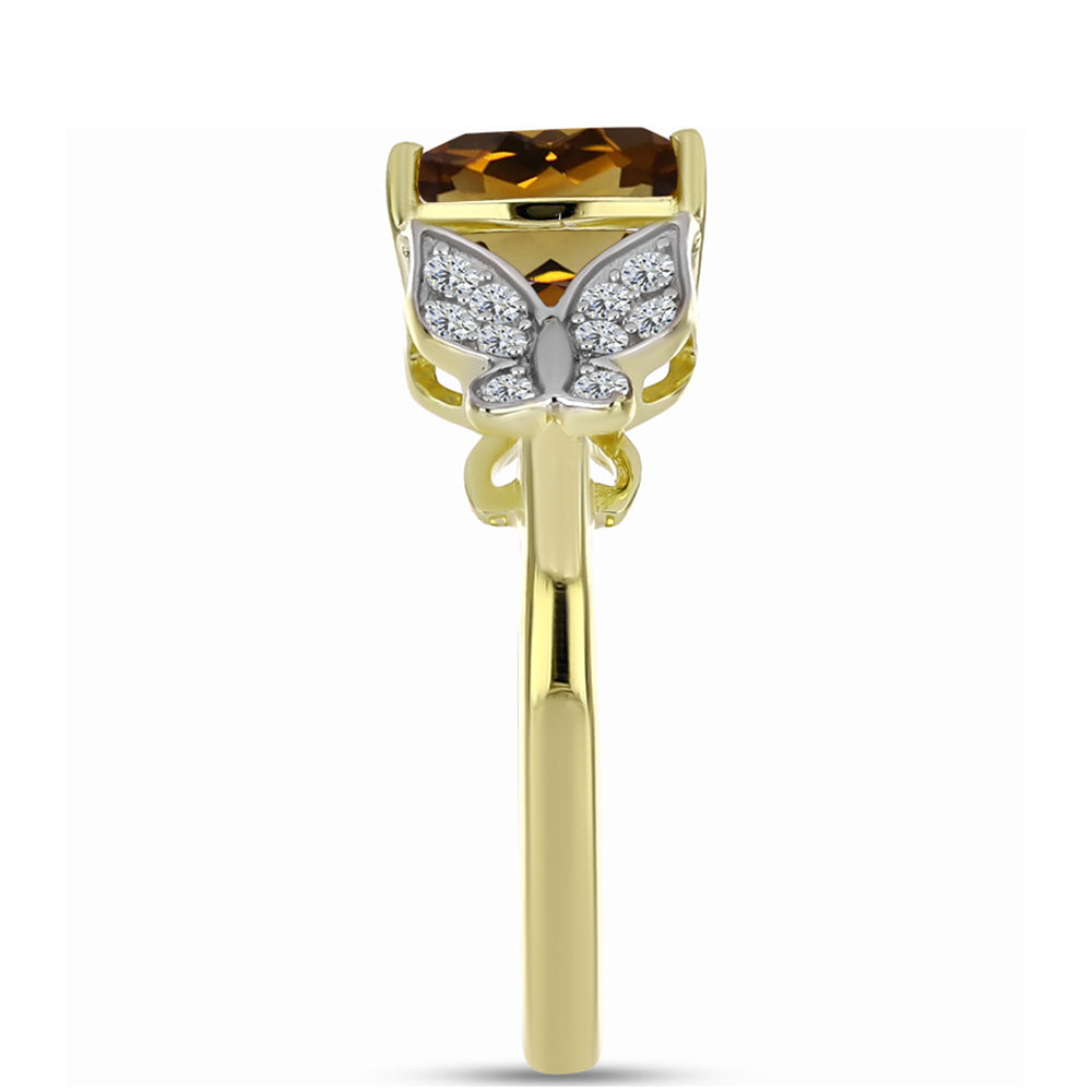 Anillo de Plata Bañada en Oro con Cuarzo Coñac y Topacio Blanco 4 