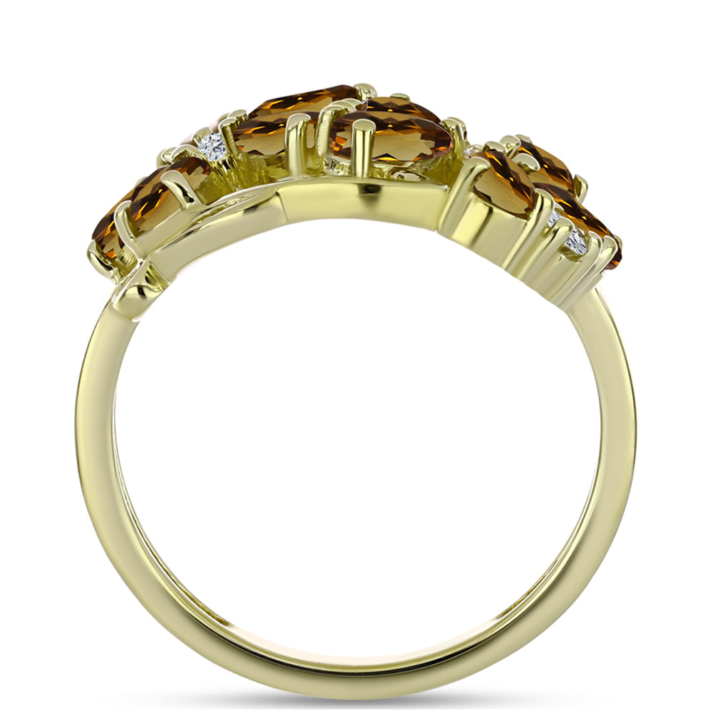 Anillo de Plata Bañada en Oro con Cuarzo Coñac y Topacio Blanco