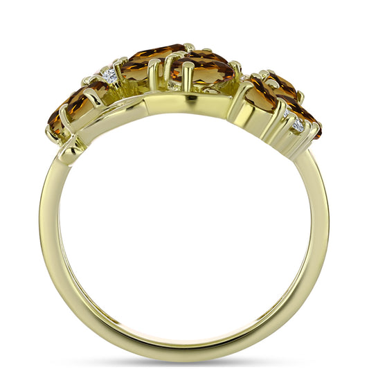 Anillo de Plata Bañada en Oro con Cuarzo Coñac y Topacio Blanco