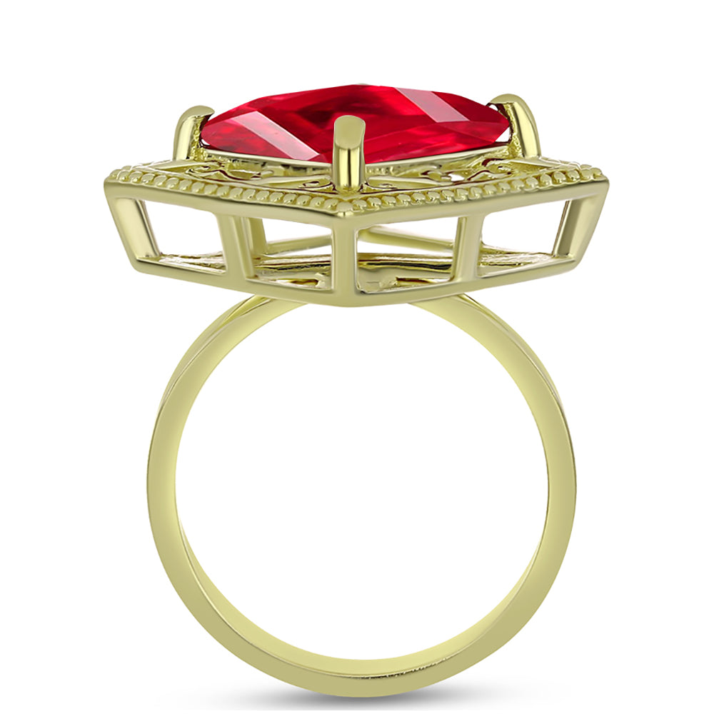 Anillo de Plata Bañada en Oro con Ágata Roja