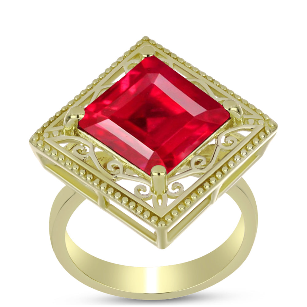 Anillo de Plata Bañada en Oro con Ágata Roja 3 