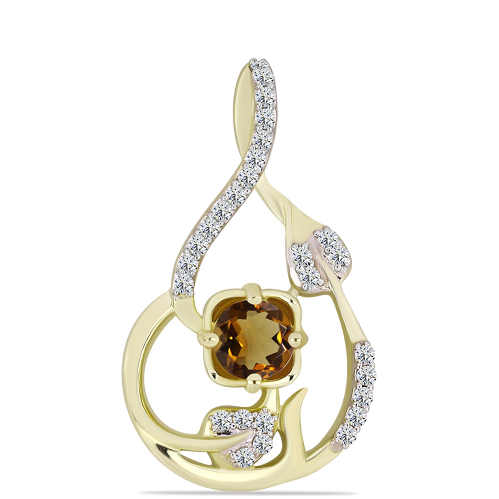 Colgante de Plata Bañada en Oro con Cuarzo Coñac y Topacio Blanco