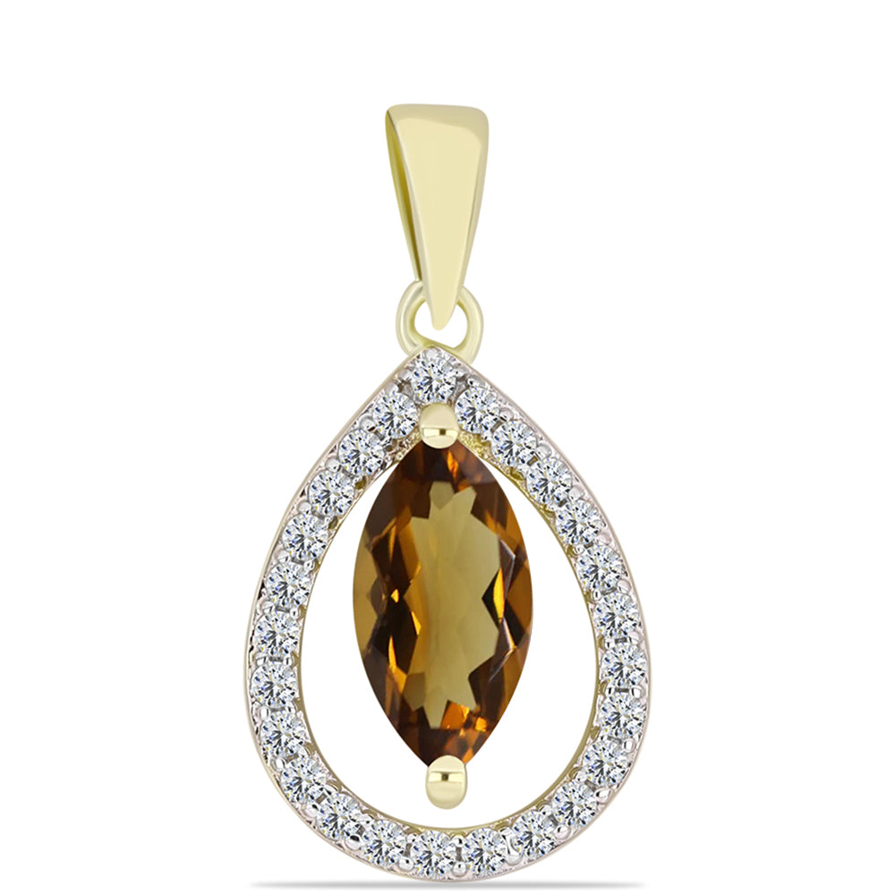 Colgante de Plata Bañada en Oro con Cuarzo Coñac y Topacio Blanco