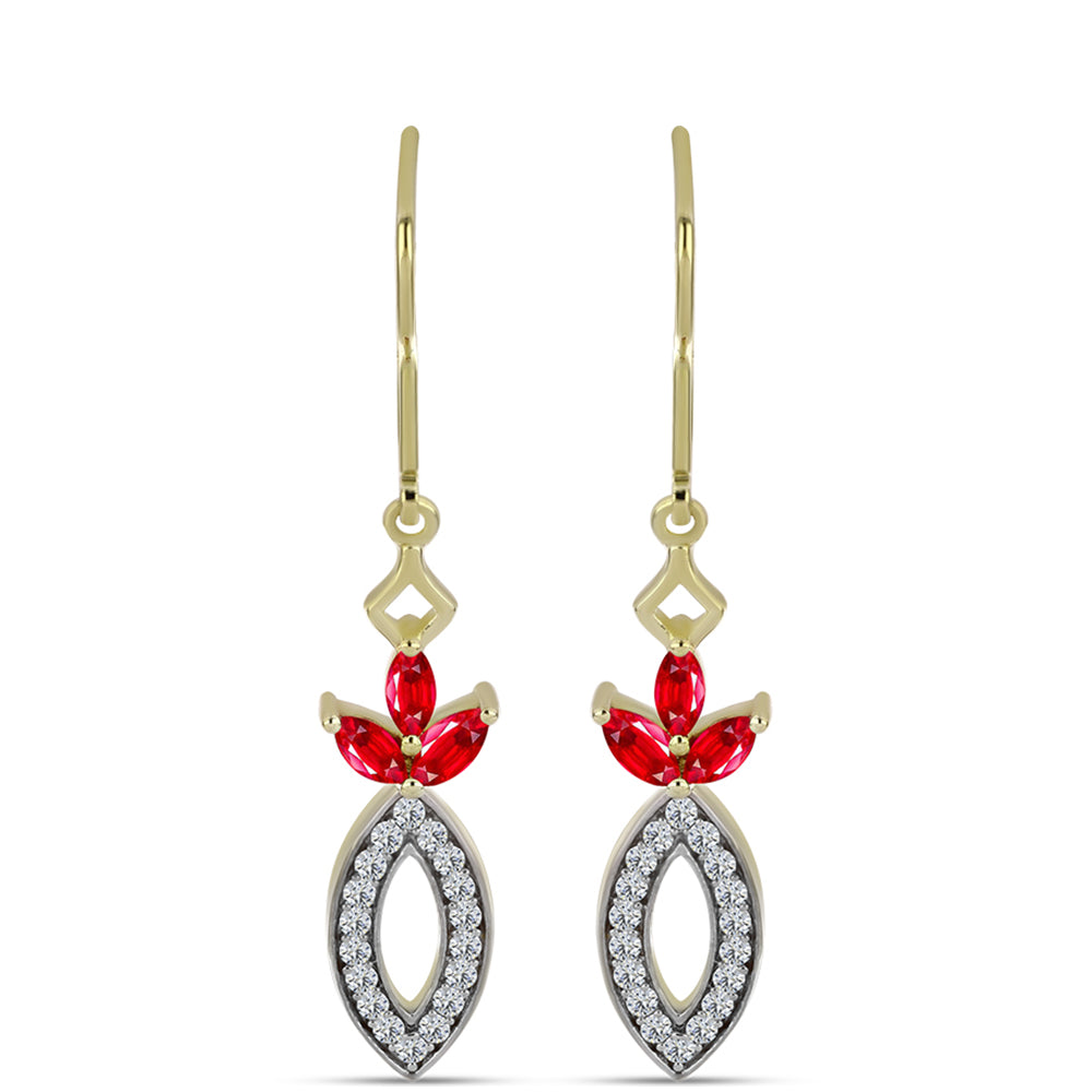 Pendientes de Plata Bañada en Oro con Ágata Roja y Topacio Blanco