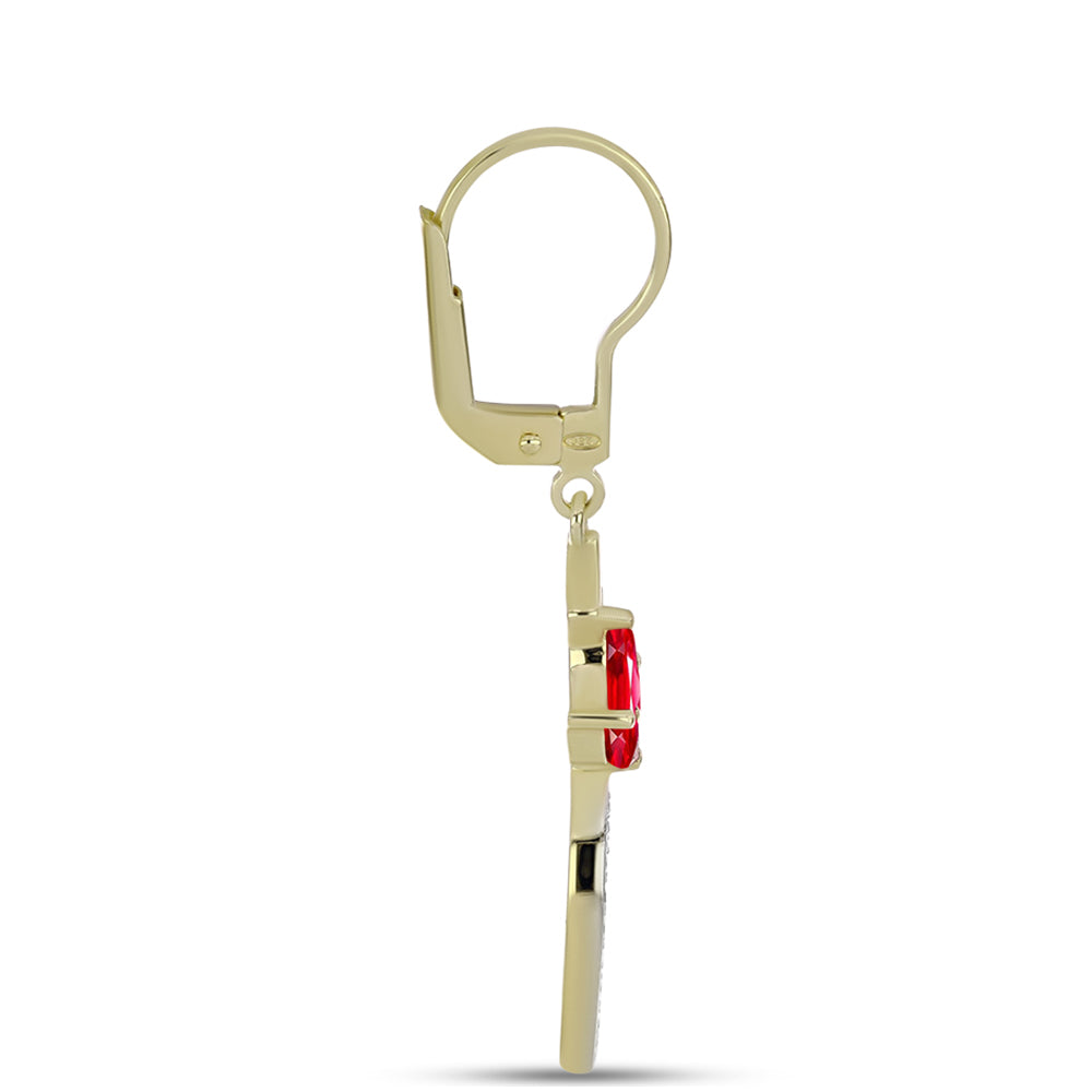 Pendientes de Plata Bañada en Oro con Ágata Roja y Topacio Blanco