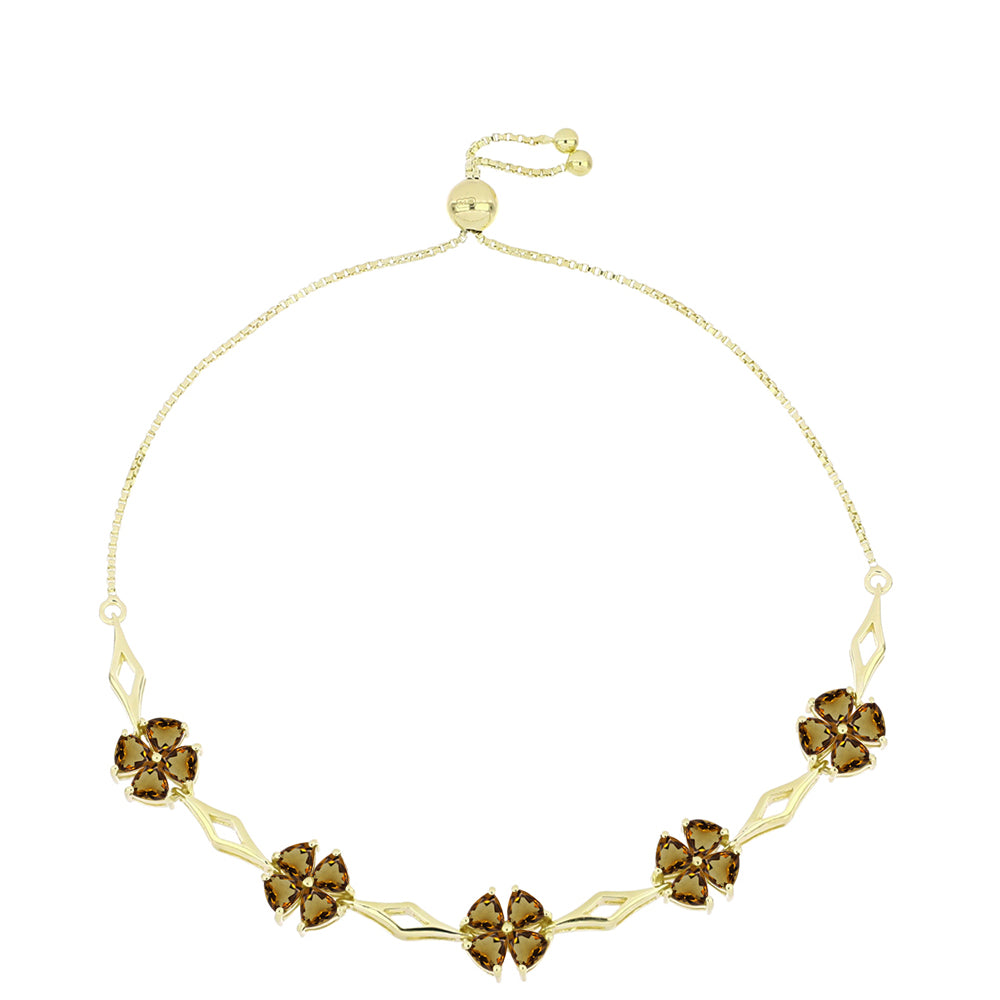 Pulsera de Plata Bañada en Oro con Cuarzo Coñac