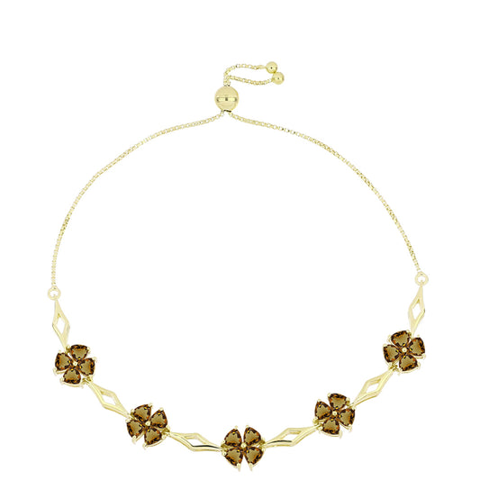 Pulsera de Plata Bañada en Oro con Cuarzo Coñac