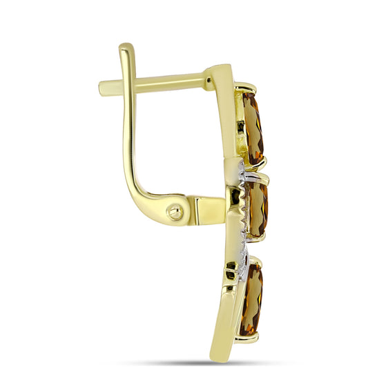 Pendientes de Plata Bañada en Oro con Cuarzo Coñac y Topacio Blanco