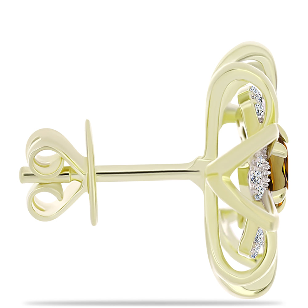 Pendientes de Plata Bañada en Oro con Cuarzo Coñac y Topacio Blanco 2 