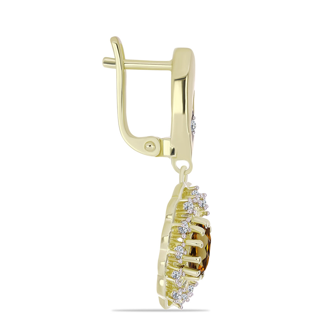 Pendientes de Plata Bañada en Oro con Cuarzo Coñac y Topacio Blanco 2 