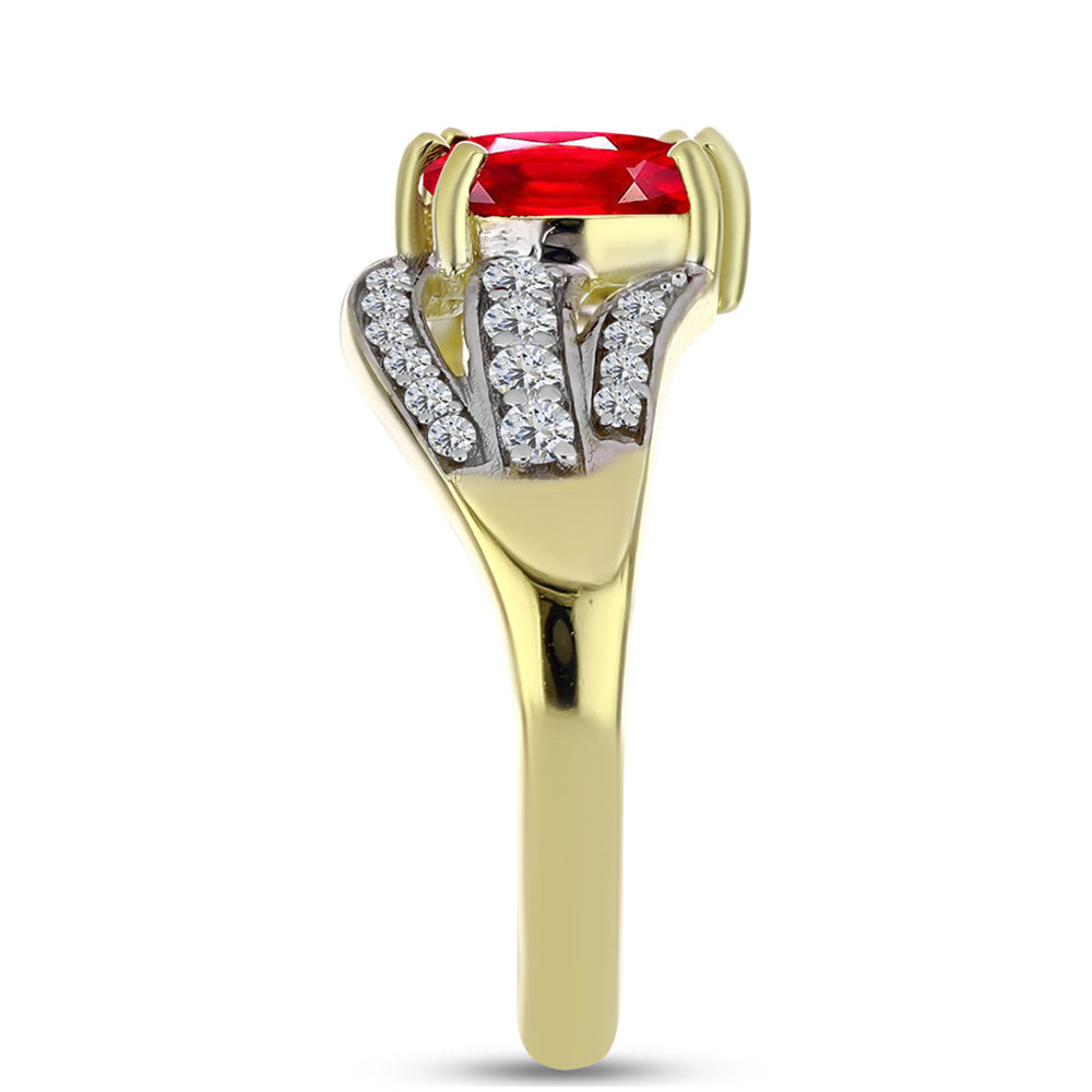 Anillo de Plata Bañada en Oro con Ágata Roja y Topacio Blanco 4 