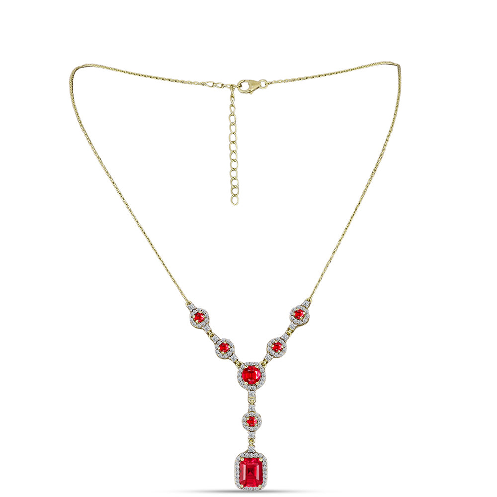 Collar de Plata Bañada en Oro con Ágata Roja y Topacio Blanco 1 