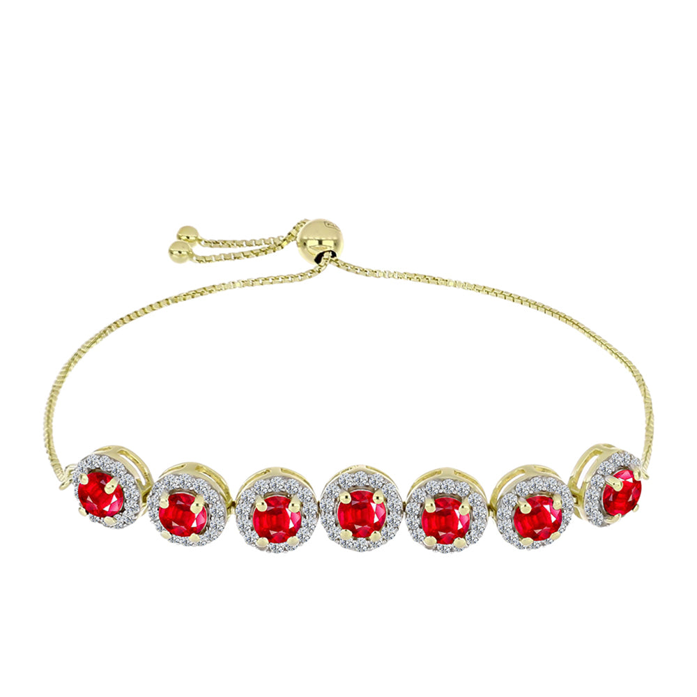 Pulsera de Plata Bañada en Oro con Ágata Roja y Topacio Blanco 1 