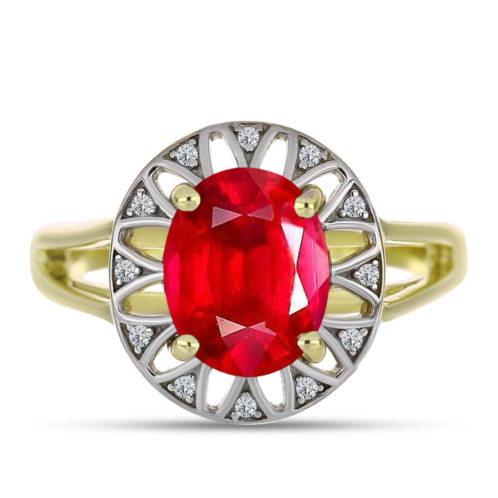 Anillo de Plata Bañada en Oro con Ágata Roja y Topacio Blanco 1 