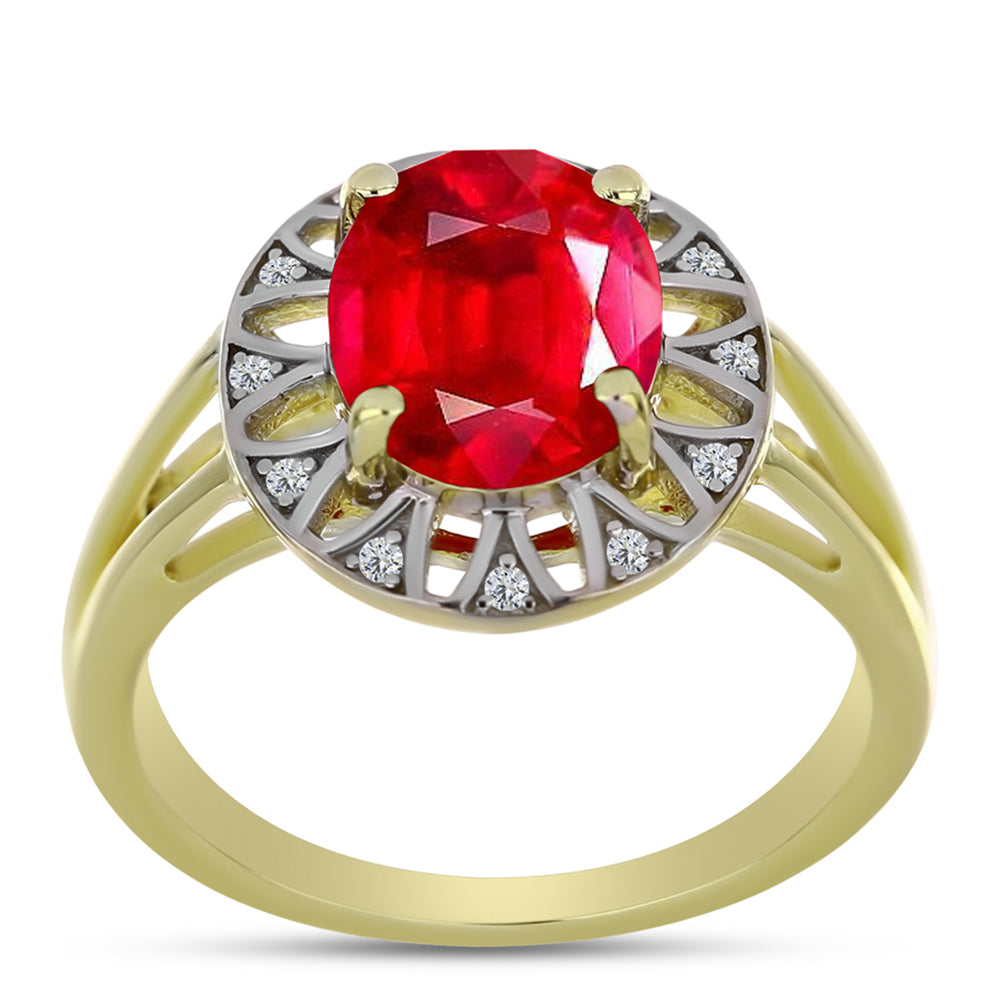 Anillo de Plata Bañada en Oro con Ágata Roja y Topacio Blanco