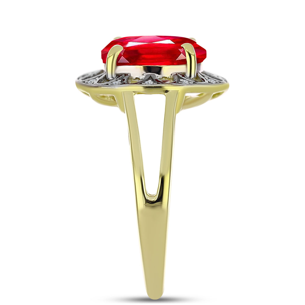 Anillo de Plata Bañada en Oro con Ágata Roja y Topacio Blanco 4 