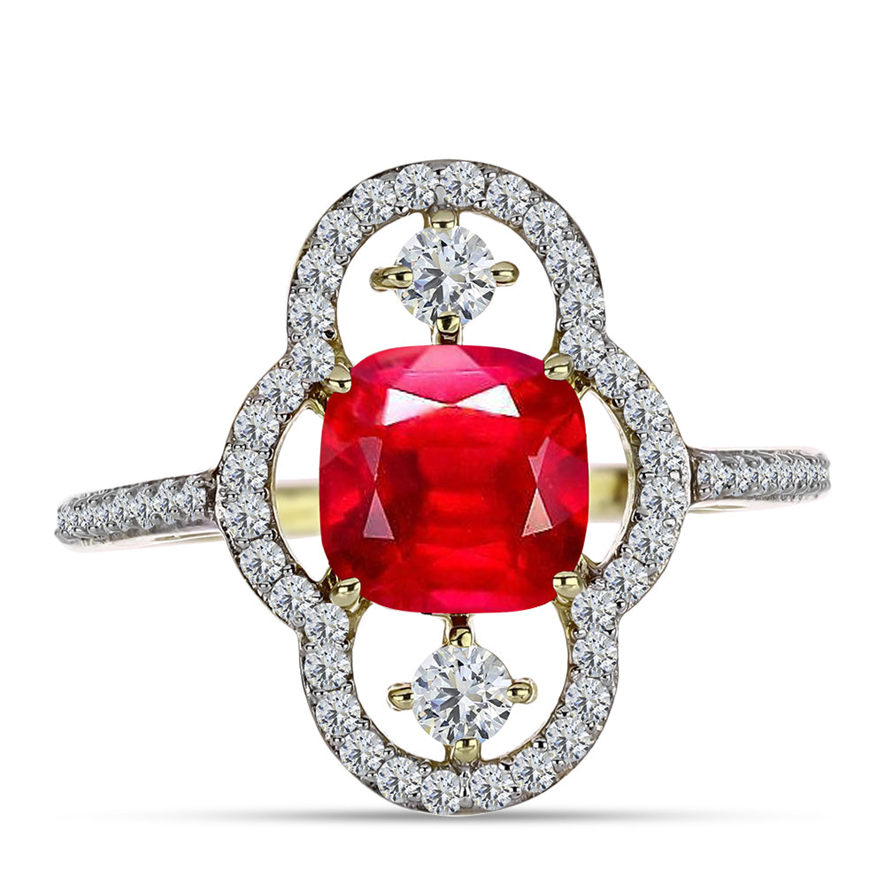 Anillo de Plata Bañada en Oro con Ágata Roja y Topacio Blanco