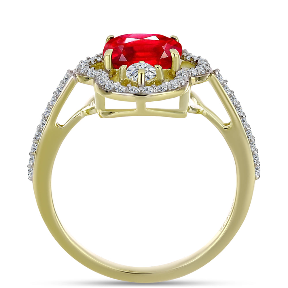 Anillo de Plata Bañada en Oro con Ágata Roja y Topacio Blanco 2 