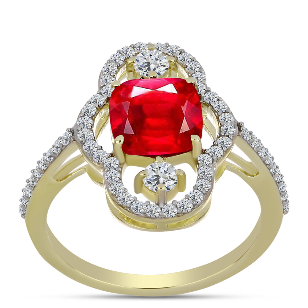 Anillo de Plata Bañada en Oro con Ágata Roja y Topacio Blanco 3 