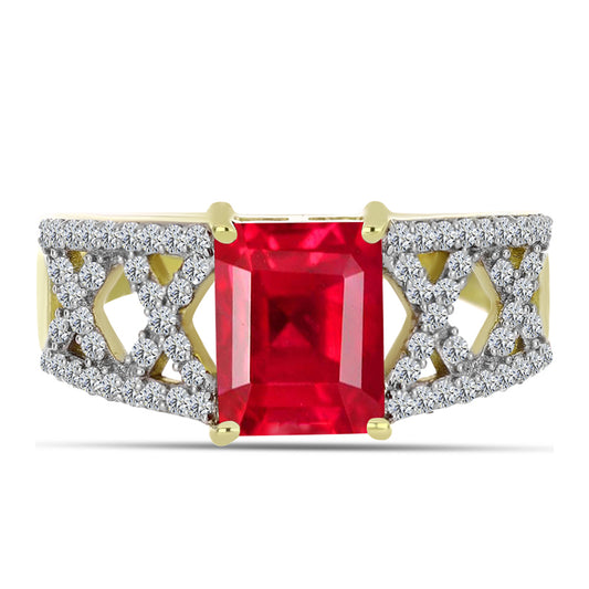 Anillo de Plata Bañada en Oro con Ágata Roja y Topacio Blanco