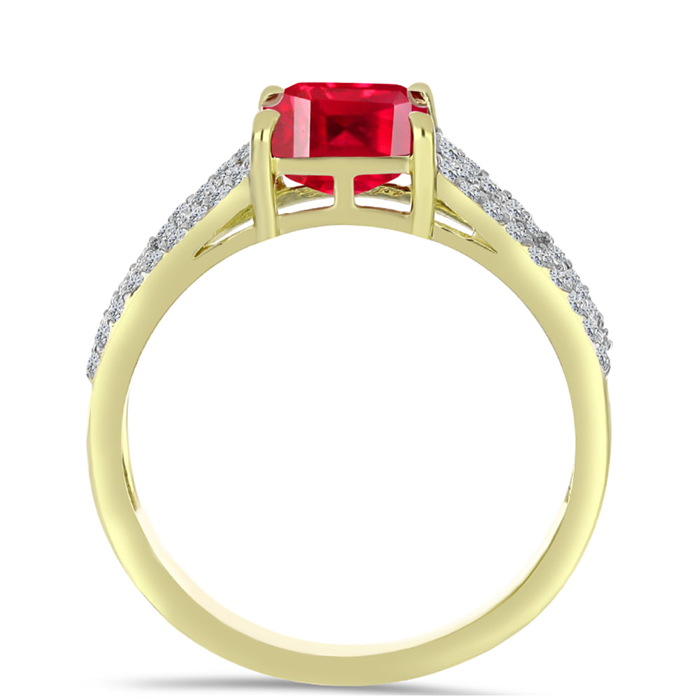 Anillo de Plata Bañada en Oro con Ágata Roja y Topacio Blanco 2 