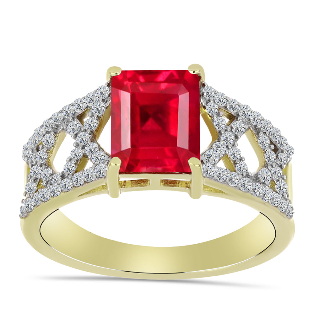 Anillo de Plata Bañada en Oro con Ágata Roja y Topacio Blanco 3 