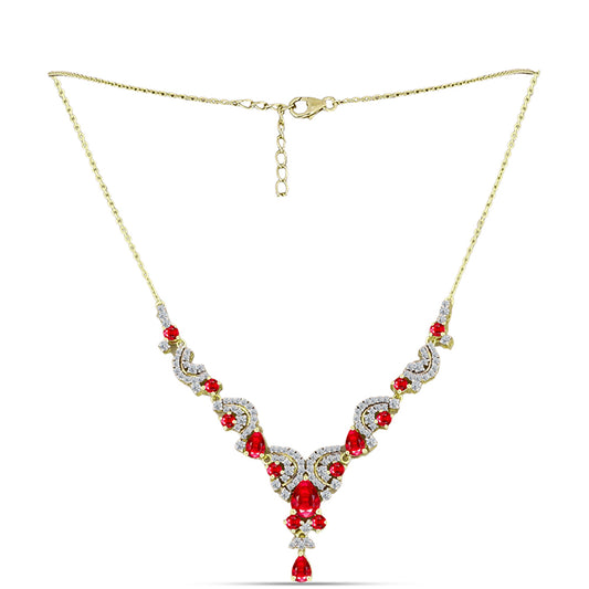 Collar de Plata Bañada en Oro con Ágata Roja y Topacio Blanco