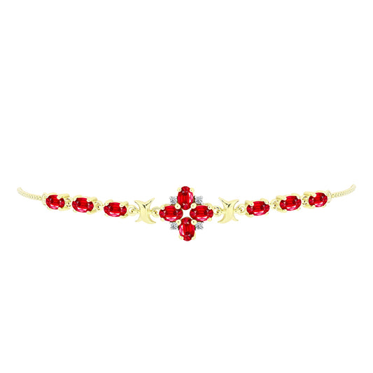 Pulsera de Plata Bañada en Oro con Ágata Roja y Topacio Blanco