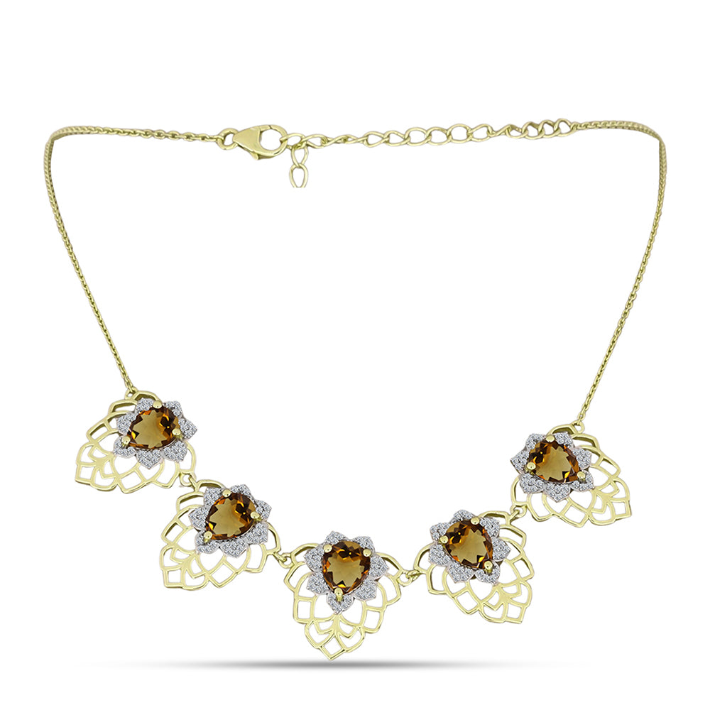 Collar de Plata Bañada en Oro con Cuarzo Coñac y Topacio Blanco 1 