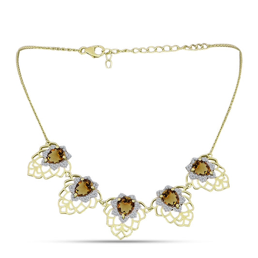 Collar de Plata Bañada en Oro con Cuarzo Coñac y Topacio Blanco