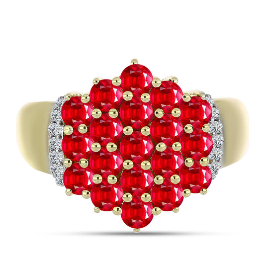 Anillo de Plata Bañada en Oro con Ágata Roja y Topacio Blanco