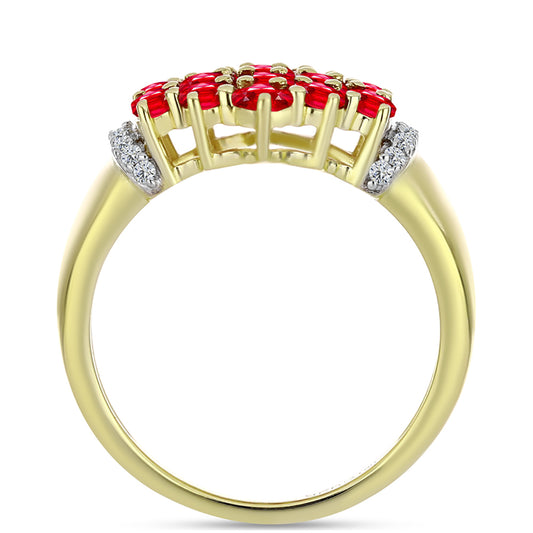 Anillo de Plata Bañada en Oro con Ágata Roja y Topacio Blanco