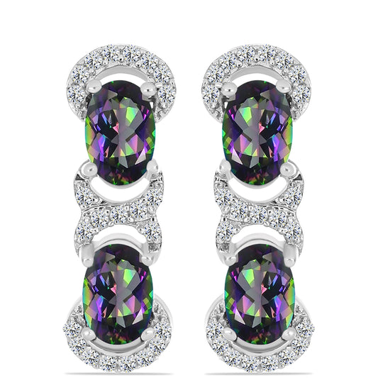 Pendientes de Plata con Cuarzo Místico Verde de Brasil y Topacio Blanco