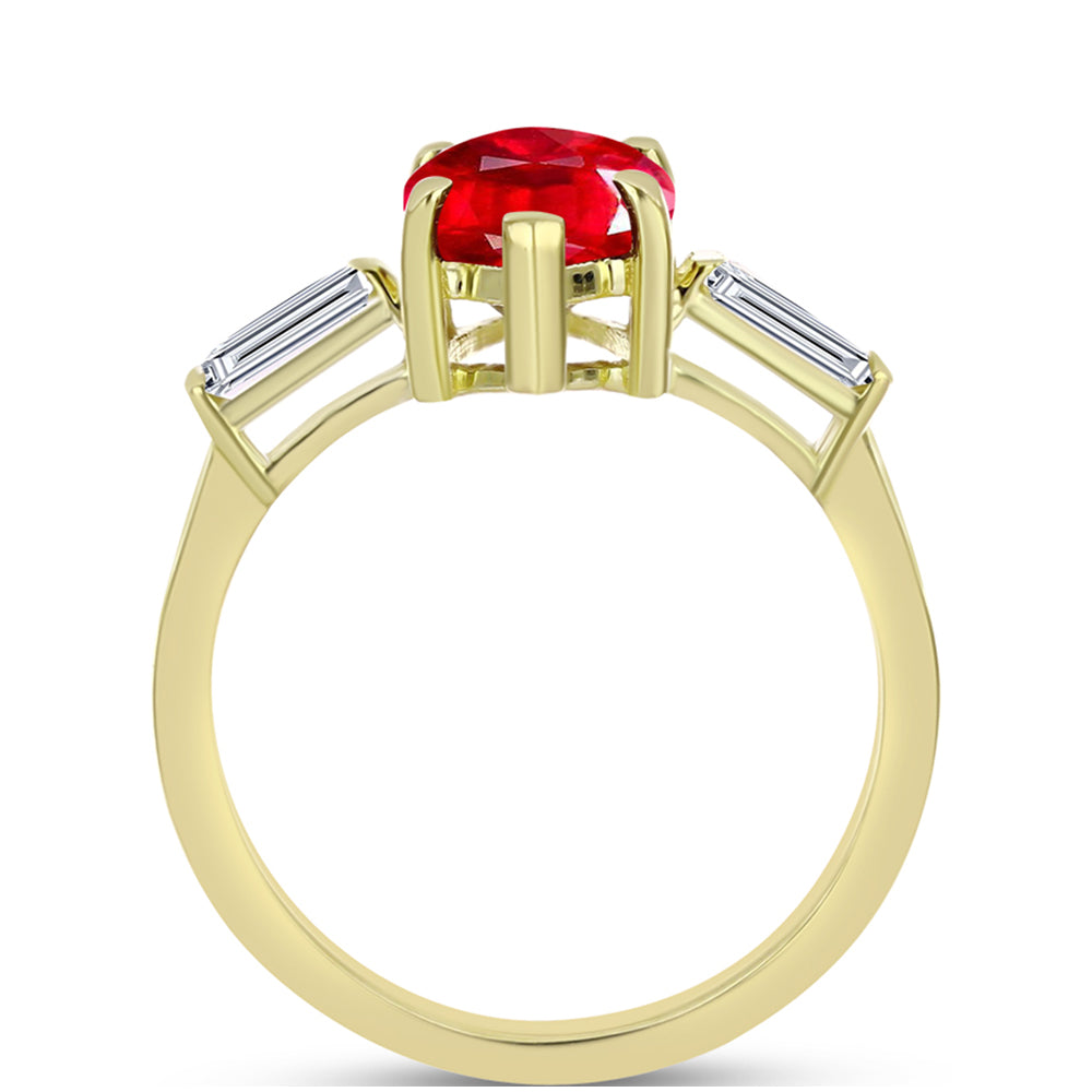 Anillo de Plata Bañada en Oro con Ágata Roja y Topacio Blanco 2 