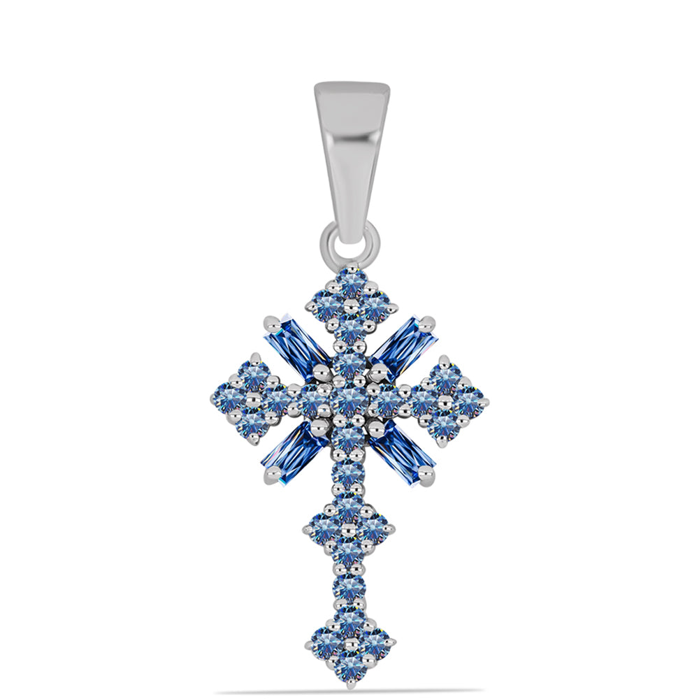 Cruz Colgante de Plata con Moisanita azul océano