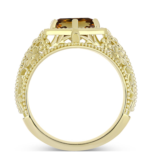 Anillo de Plata Bañada en Oro con Cuarzo Coñac