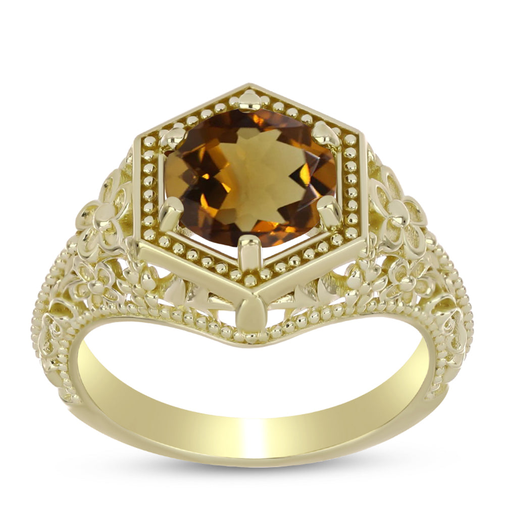 Anillo de Plata Bañada en Oro con Cuarzo Coñac 3 