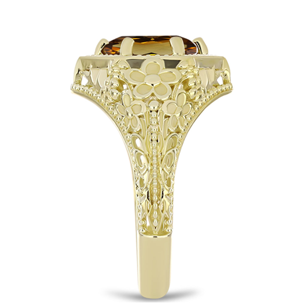 Anillo de Plata Bañada en Oro con Cuarzo Coñac 4 